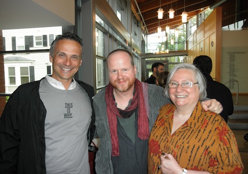 President Michael Roth,  Joss Whedon, and Professor Jeanine Basinger.